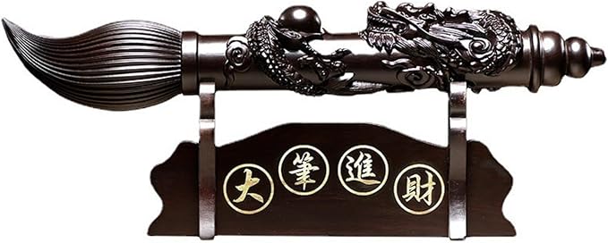 Carved Wooden Brushs Pendant Statue Handmade Wood Sculpture Decor Vintage Decoration Ornament for Living Room Bedroom Office Home Feng Shui Gifts Sculptural(30cm, 1)