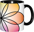 Rainbow,Funny Novelty Ceramic Coffee Cups With Handle,Flower of Life with Colorful Petals Tea Cup for Office and Home, 11 Oz,Dishwasher Microwave Safe (Black)