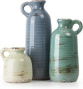 Ceramic Vase Set of 3, Vase with Handle, Modern Farmhouse Vases for Pampas Grass & Dried Flowers, Flower Vase for Table Living Room Home Decor-Multicolor