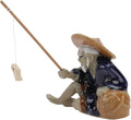 Ceramic Mini Fisherman Figurine Sitting Fishing Old Man Statue Asian Chinese Aquarium Zen Garden Decorations, 6x5.5cm, 0OQLIA1NK3403402QBD