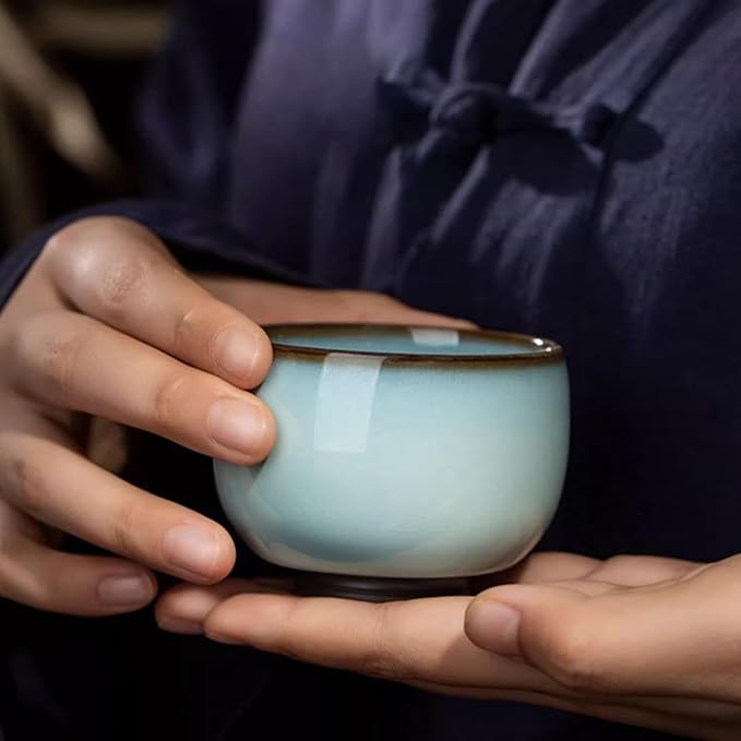 Tea Cup Set of 2 Porcelain Small Tea Cups 4oz Handmade Japanese Tea Cup Set, Asian Ceramic Teacups for Home, Party, Office, Chinese Kung Fu Tea Set for Hot/Cold Drink (Meditation-Imperial Kiln)
