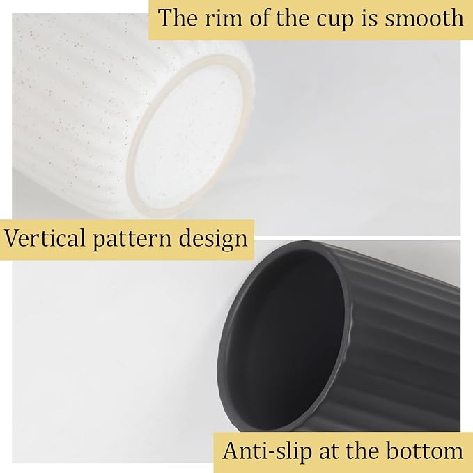 8 oz Toothbrush Holders for Bathroom, Ceramic Tooth Brushing Dispenser, Small Tooth Brush Organizer for Countertop, Toothpaste Storage Stand, Tumbler Storage Cup for Makeup Brushes -Black