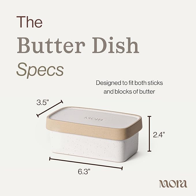 Mora Ceramic Two-in-One Butter Dish with Lid, Covered Butter Crock Container to Leave on Countertop - Large Storage Keeper/Holder for Kitchen, Gifts for Her, Butter Tray For Counter - Oat