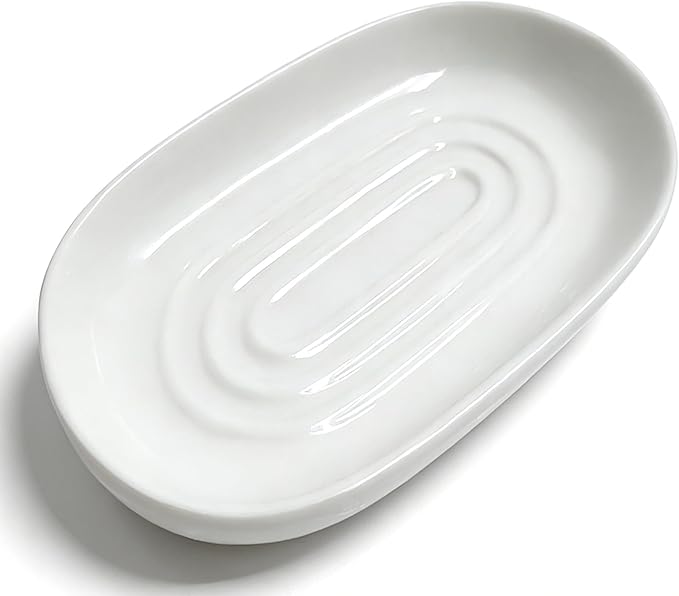 Soap Dish, Ceramic Soap Dish with Marble PatternShower, Soap Saver Tray for Bathroom, Kitchen Sink & Vanity, Multi-Use Holder for Jewelry, Rings, Keys (1 Pack, White)