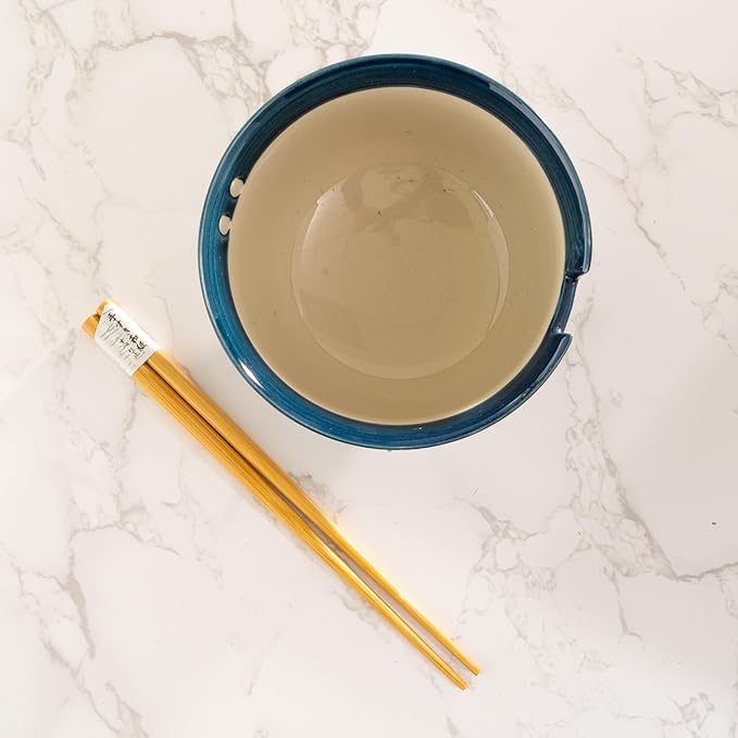 Urban Tokyo Handpainted Ceramic Glazed Japanese Ramen Udon Noodle Rice Bowl With Chopsticks 20 fl oz 5 inch Diameter Bowl Sets Color Box Packaging (Cherry Blossoms Rabbit)