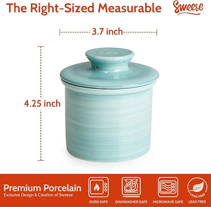Sweese French Butter Dish with Lid - Vintage Butter Crock for Counter for Spreadable Butter - No More Hard Butter - Light Blue