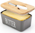 Butter Dish with Lid, Home Decor, Large Butter Dish for Countertop Ceramic Butter Keeper Container with Knife and High Quality Silicone Sealing Butter Box Good Kitchen Gift Grey