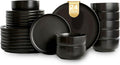 EWFEN Plates and Bowls Sets, 24 Pieces Ceramic Dinnerware Set for 8, Stoneware Dishware Dishes Set, Scratch Resistant Dishes Set, Dishwasher & Microwave Safe, Black