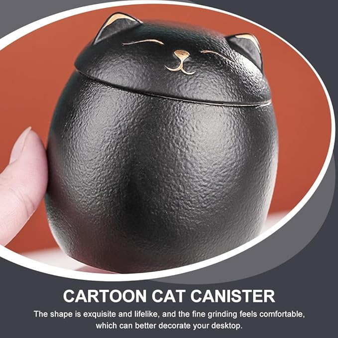 Angoily Ceramic Jar 160ml Food Storage Container Japanese Lucky Cat Maneki Canister Tea Jar With Lid for Coffee Candy Chocolate Sugar Spices Black Bulk Candy
