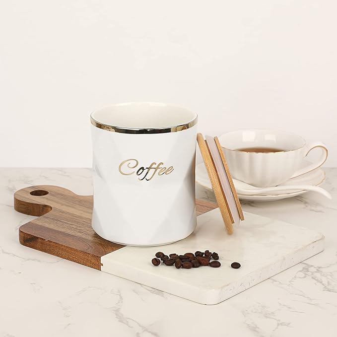 JUXYES Set of 3 Ceramic Canisters Set for Sugar Coffee Tea, Luxurious Storage Containers Set with Lids Decorative Storage Pots White Ceramic Storage Jar for Kitchen Counter Dining Room