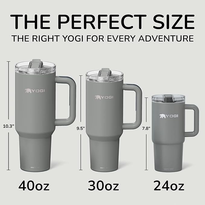 YOGI Ceramic Lined Metal Allergy Safe 40oz Tumbler with Handle and Straw Leakproof Flip & Sip Lid Vacuum Insulated Stainless Steel Travel Cup for Iced Coffee Water and All-Day Hydration 40oz Slate