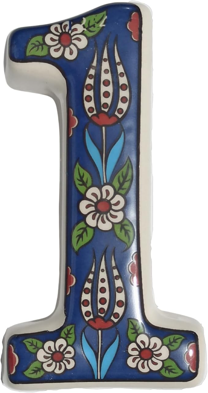 Large Ceramic Housewarming Sign Ceramic Address Plaque House Numbers Sign Door Personalized Coloured Decorative Hand Decoratede Housewarming Gifts Tulip Design 12 * 9 cm (Navy Blue, 1)