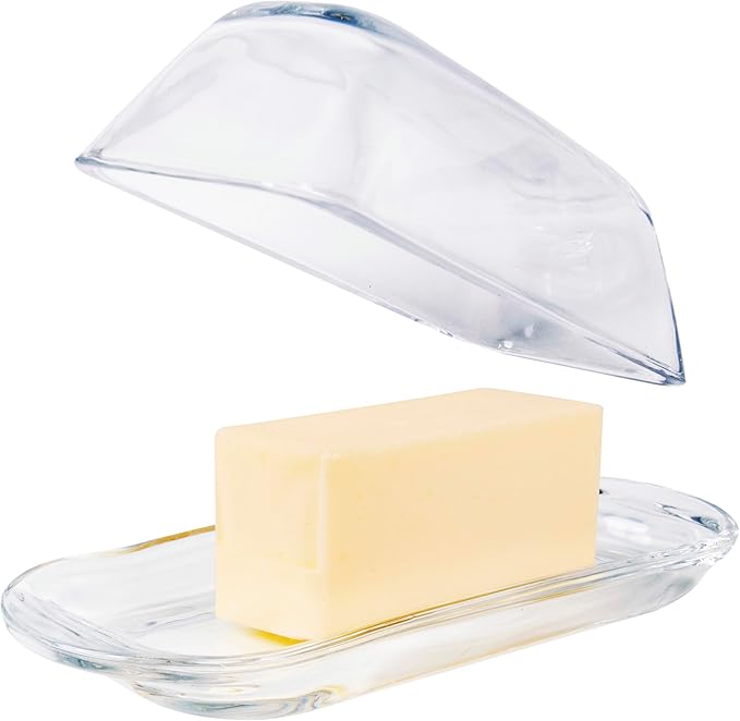 Kangaroo Decorative Clear Glass Butter Dish with Lid for Countertop & Refrigerator - Crystal Covered Butter Tray Storage Container Holder for Counter & Fridge