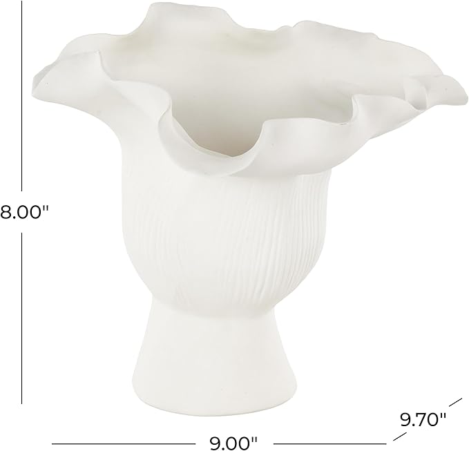 Deco 79 Ceramic Abstract Decorative Vase Floral Inspired Centerpiece Vase with Linear Grooves, Flower Vase for Home Decoration 9" x 8" x 8", White