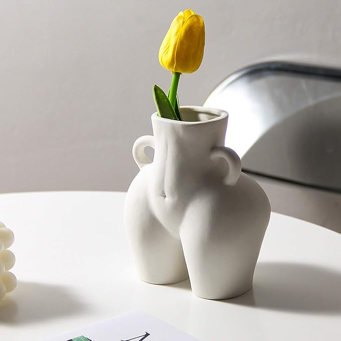 Butt Vase,Modern Body Vase Female Form,Matt White Ceramic Vases Art Nude Female Body Sculpture Vase,Butt Vase for Flowers living room coffee table mantle shelf decor accents 5.51''H X 4.72''W