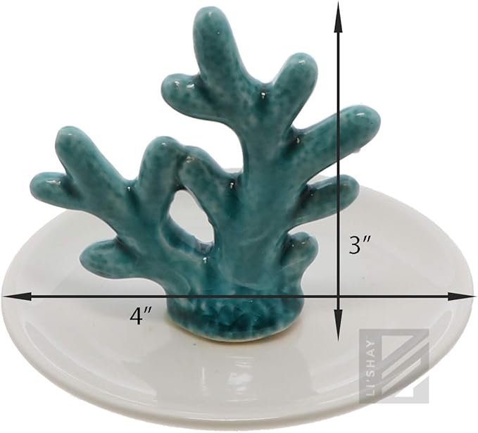 Li'Shay Ceramic Ring Tray Holder Small Figurine Jewelry Trinket Tray - Coral Reef