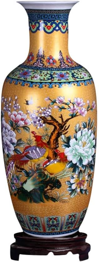 Jingdezhen Large Ceramic Floor Vase, Golden, Height 18.11" (46cm), Round, Handmade, Porcelain, Vase, Floral, Asian Style, Wedding, Mother's Day, Home Decor