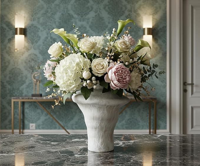 Handmade Ceramic Vase – Irregular Sculptural Design with White Textured Finish and Rustic Brush Strokes, Modern Decorative Pottery for Home Decor and Table Centerpiece