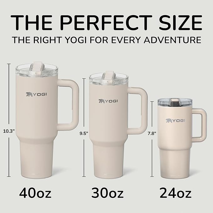 YOGI Ceramic Lined Metal Allergy Safe 40oz Tumbler with Handle and Straw Leakproof Flip & Sip Lid Vacuum Insulated Stainless Steel Travel Cup for Iced Coffee Water and All-Day Hydration 40oz Driftwood