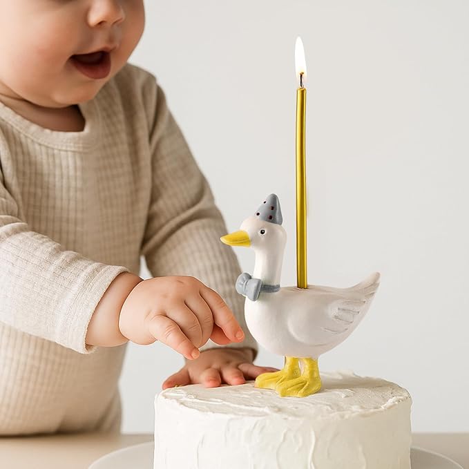 Mumufy Silly Goose Cake Candle Holders with Birthday Candle One Birthday Party Supplies Mini Cute Cake Topper Stand Candlestick for Kids Baby Shower Party Celebration, 3.15 Inch(Goose,Grey)