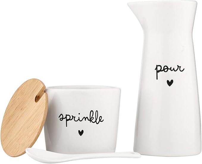 Santa Barbara Design Studio Ceramic Sugar and Creamer Set Sugar Bowl with Lid and Spoon and Cream Pitcher, 3-Piece, Pour & Sprinkle