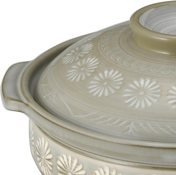 [Genuine Product] Banko Ware 21061 Ginpo Earthenware Pot (Deep Pot) No. 6 for 1 Person Hanamishima, Suitable for Direct Fire, Heat Retention, Made in Japan