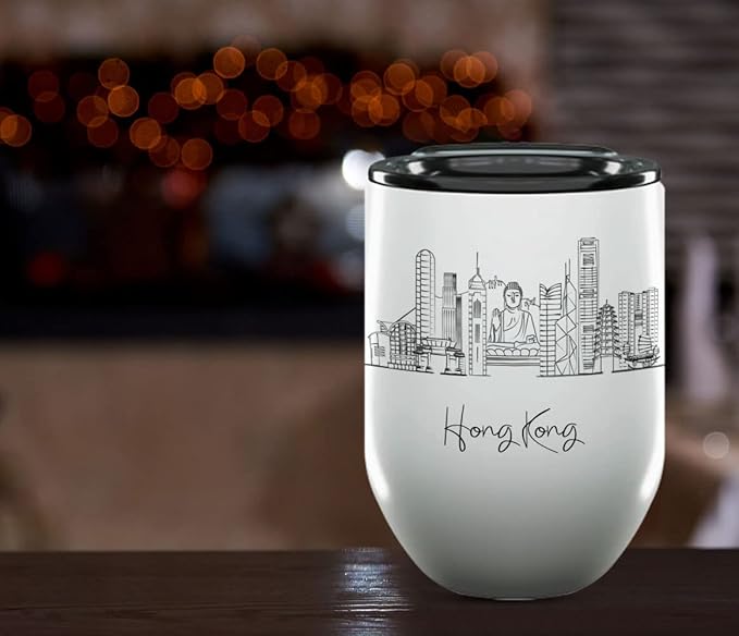 Hong Kong Skyline Wine Tumbler, Asia Skyline 12oz Wine Tumbler, Custom Wine Tumblers Gift For Birthday, Spill Resistant Tumblers for Women, Personalized Wine Tumbler