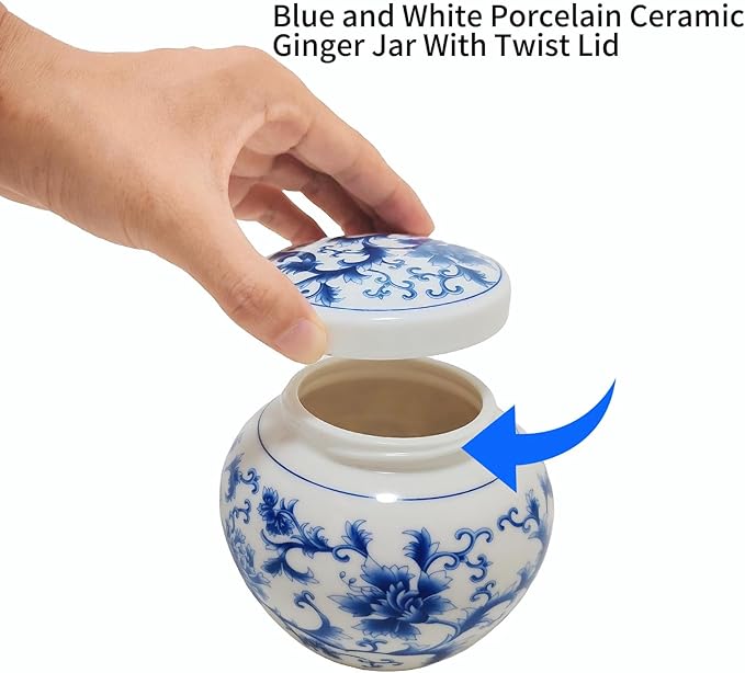 WF Chinese Ceramic Ceramic Ginger Jar Blue and White Porcelain Canister storage Containers With Lids Ashes Container Home Decoration 500 ML