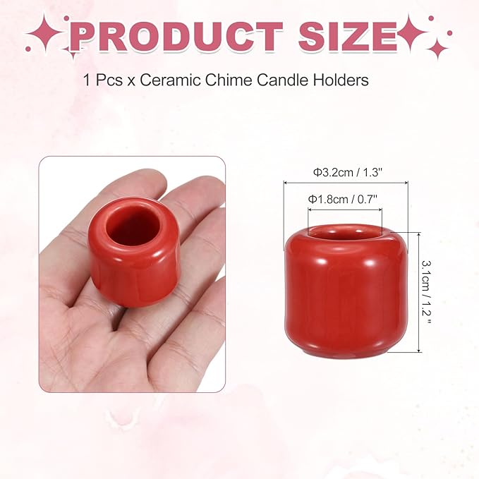 uxcell Ceramic Chime Candle Holders, Small Ceramic Candle Holders for Birthday Parties Dinners Weddings Table Centerpiece Gatherings Anniversaries Occasions, Red