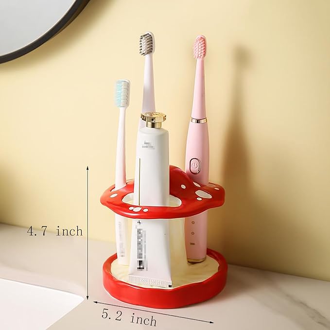 Gaolinci Cartoon Mushroom Ceramic Toothbrush Holder, Bathroom Toothbrush and Toothpaste Storage Decoration