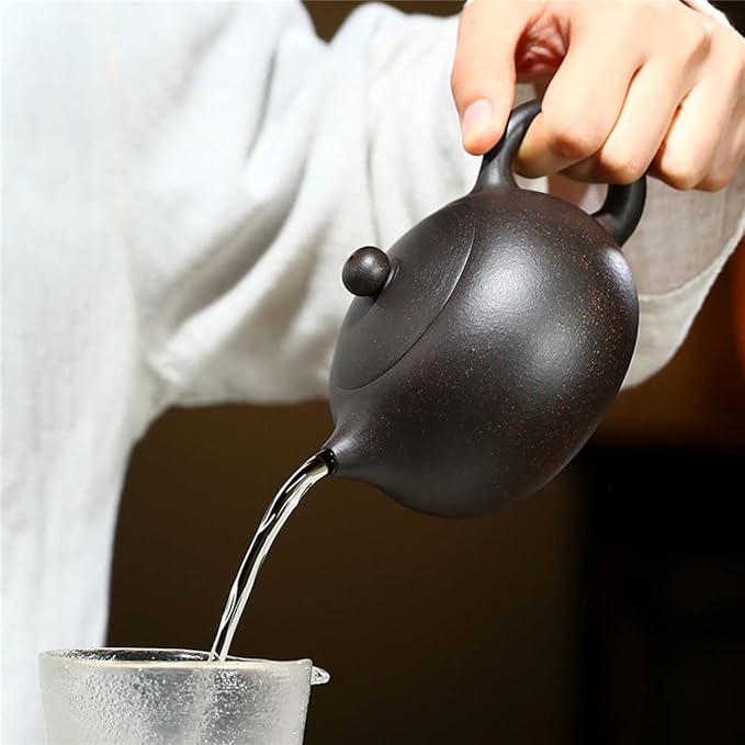 Chinese Clay Teapot 6.7Oz Handmade Xishi Zisha Tea Pot Black Gold Sand Spherical Filter Kungfu Tea Set
