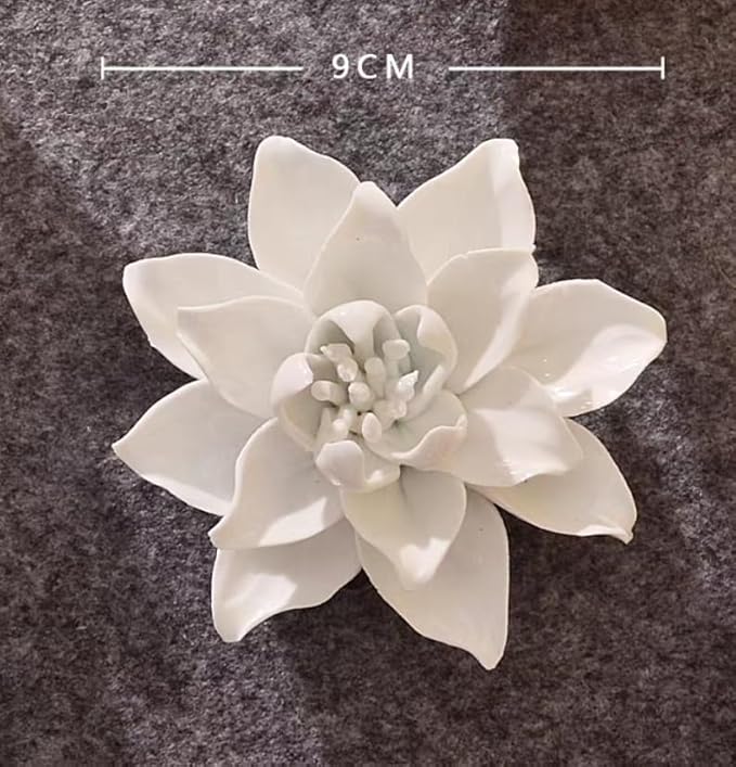 Ceramic Flower Wall Art, Artificial 3D Flower Wall Art, Handmade 3D Wall Art Hanging Sculpture, Porcelain Flower Wall Decoration for Home Office Decor (White,Magnolia,3.54")