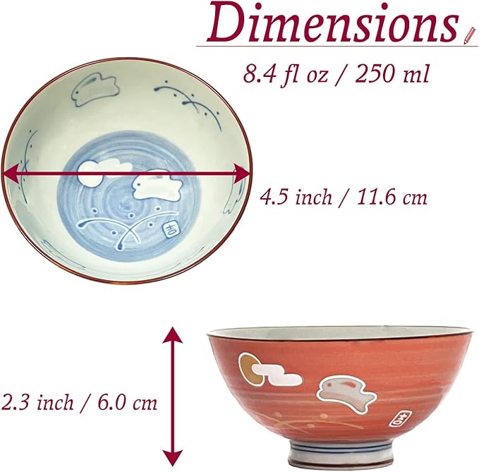 Traditional Style Japanese Ceramics Rice Bowl Chawan Pottery, Dishwasher Microwave Safe Made in Japan (Totoya Usagi, Small (nakahira))