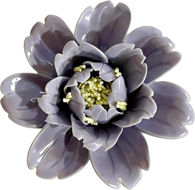 CEUYGT Handmade Ceramic Wall Flower Decor - Peony Home Wall Art, Perfect for Living Room, Bedroom, or Office Decoration Purple Peony 2.75"(Small)