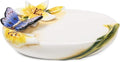 Ceramic Soap Dish Holder, for Bathroom,Tub and Kitchen Sink，3D Butterfly and Lily Design