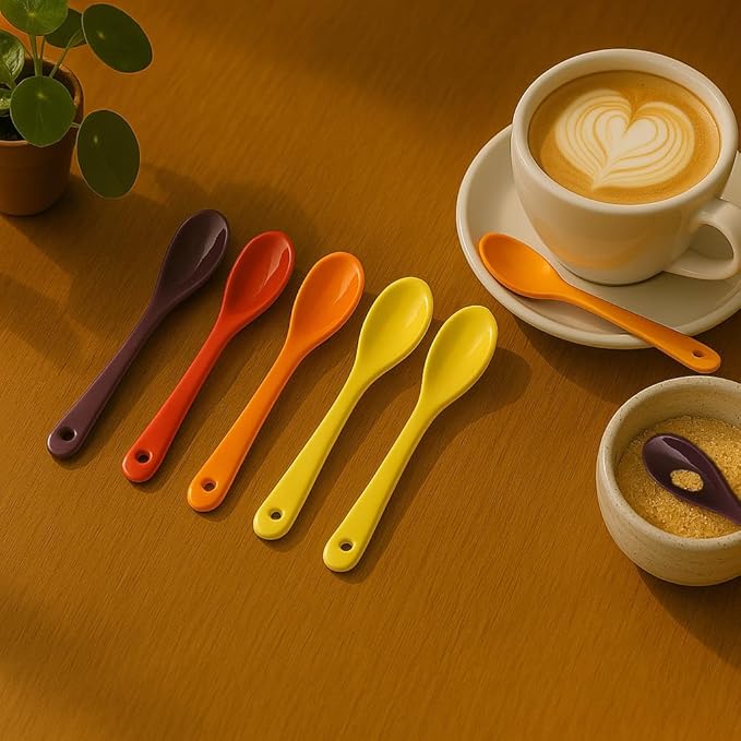 Mini Spoons for Spices, Ceramic Spoon 3.5 inch for Spice Jars, Espresso Spoons, Small Seasoning Spoon for Salt, Coffee, Sugar, Powder and Pepper (Yellow spoon A set of 4)