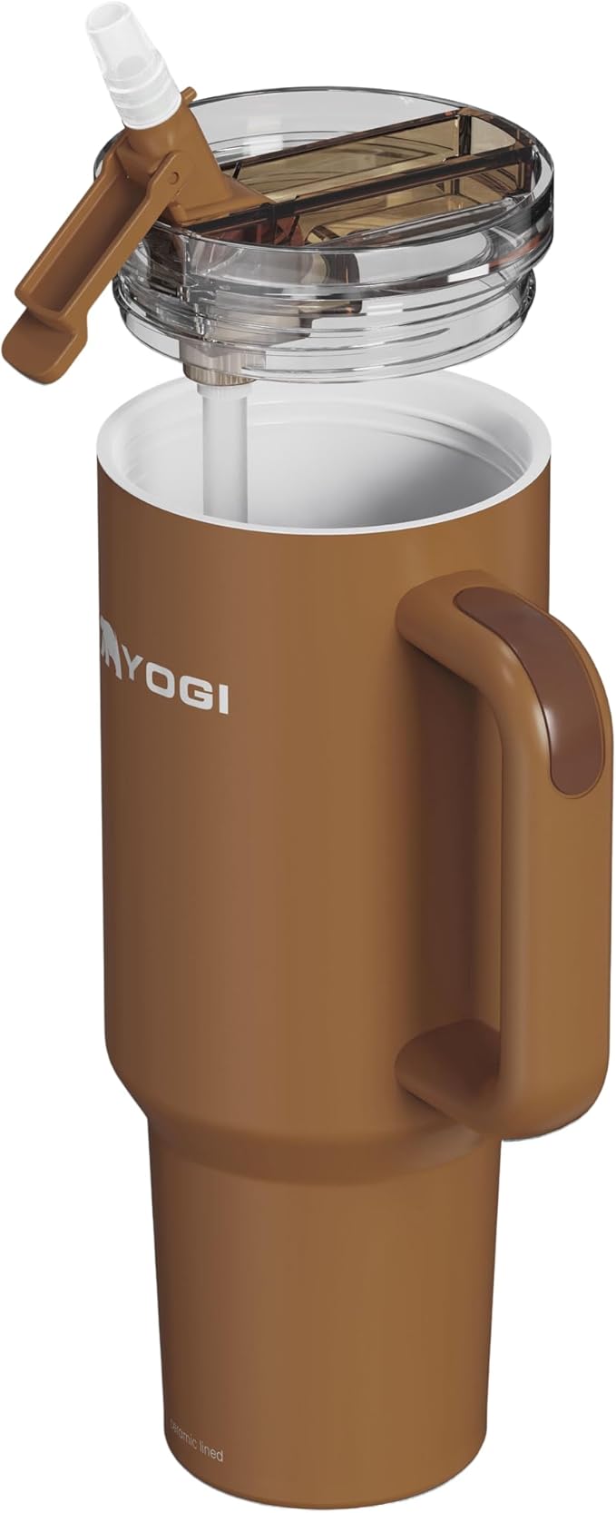 YOGI Ceramic Lined Metal Allergy Safe 30oz Tumbler with Handle and Straw Leakproof Flip & Sip Lid Vacuum Insulated Stainless Steel Travel Cup for Iced Coffee Water and All-Day Hydration 30oz Amber