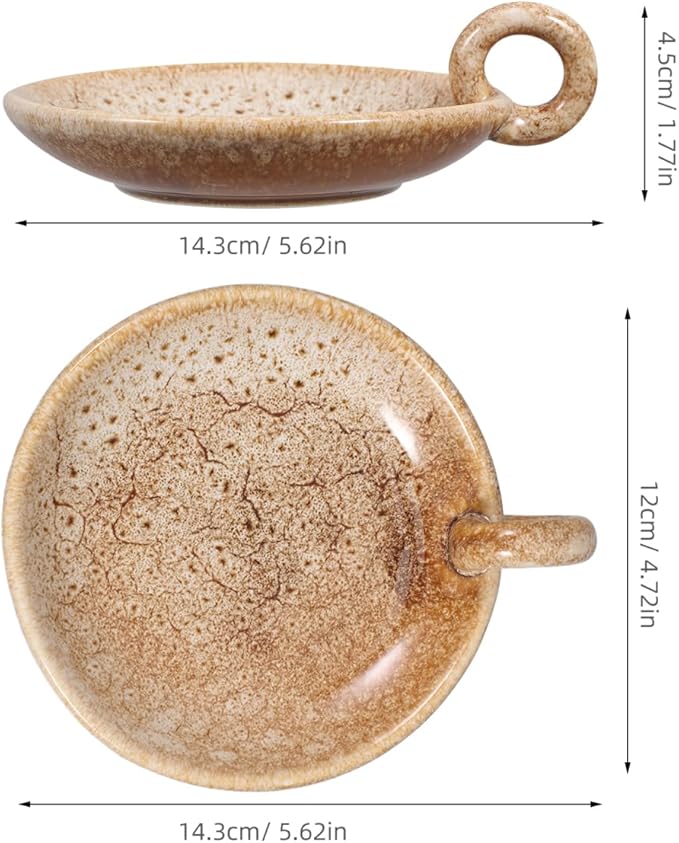 Veemoon Rustic Ceramic Candle Holder Vintage Candle Tray with Handle Small Table Round Candlestick Decorations Organizer for Farmhouse Home Kitchen Table Hotel