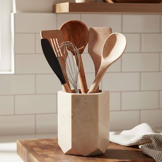 Radicaln Marble Utensil Holder 6.5" Inches Verona Handmade Spoon Holder for Kitchen Counter, Ideal Kitchen Utensils Set Organizer For Farmhouse Kitchens Decor, Cooking Utensil & Spatula Set