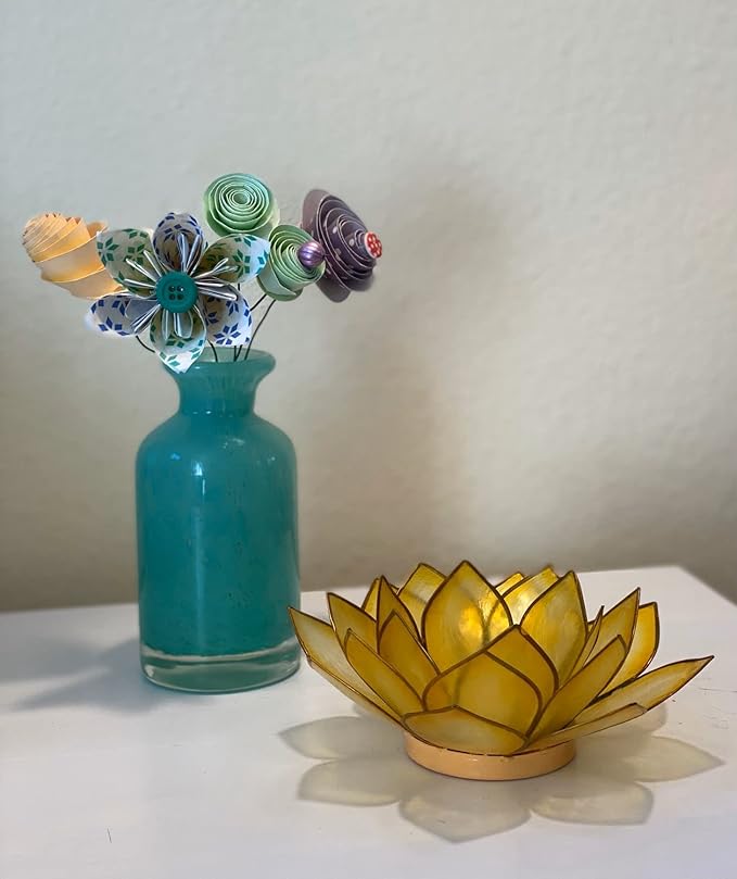Om Gallery Capiz Shell Lotus Flower Decor Tealight Candle Holder for Serene Ambiance - Handmade Decorative Candle Holders for Meditation, Yoga, and Relaxation, Sunshine