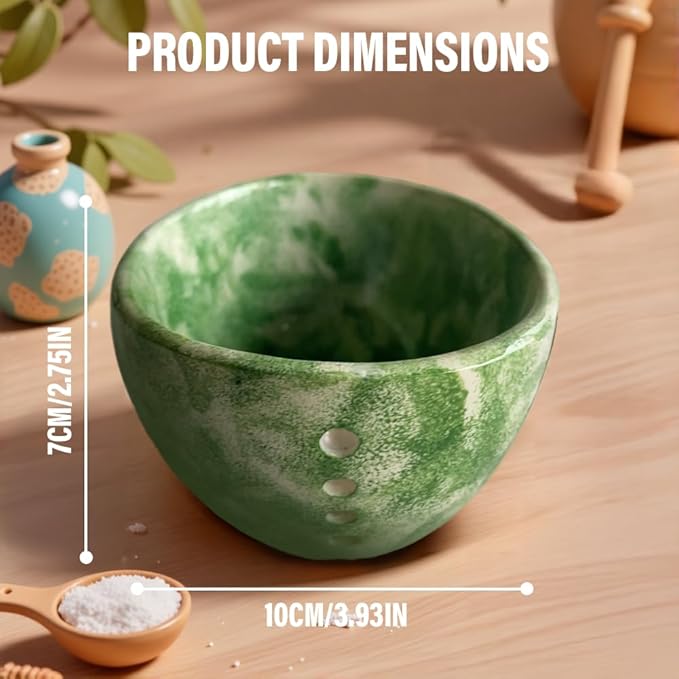 Pottery Herb Stripper Bowl, Handmade Ceramic Herb Peeling Cup with Different Round Hole Sizes for Efficient Leaf Removal, Ideal for Parsley, Cilantro, Rosemary & Cooking Salads (B)