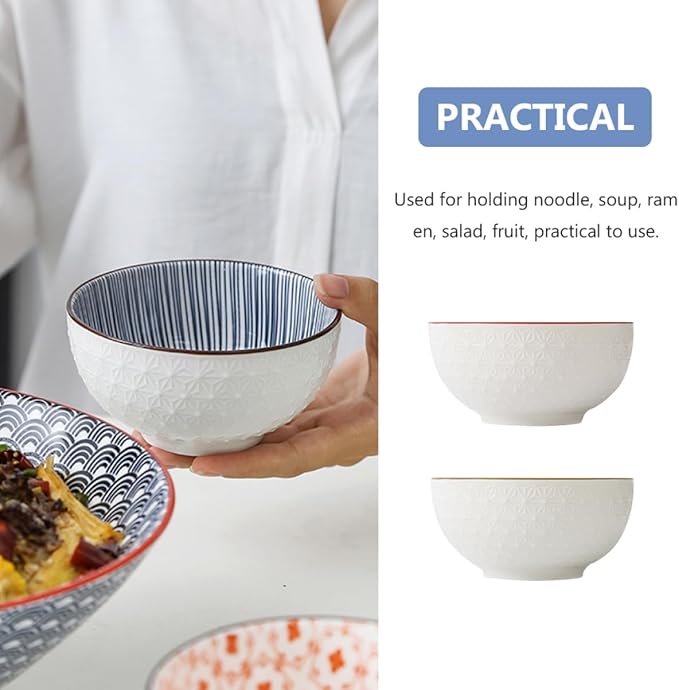 2pcs Ceramic Fruit Salad Bowls Kitchen Tableware for Rice and Salad Lightweight and Portable Beautifully Designed Delicate Patterns