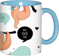 Animal,Ceramic Coffee Mug, Sloths Smiles Sleeping Lazy Does Yoga Words, Funny Tea Cup, 6 Colors to Choose, 11 Oz, Dishwasher and Microwave Safe (Sky blue)