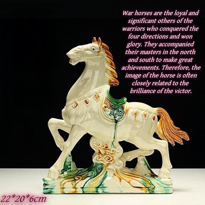 Chinese Style Sculpture Ceramic Horse Sculpture Home Office Living Room Ornaments High-End Feng Shui Decorations Asian Art Yellow Large