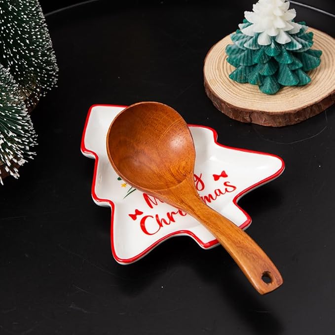 Ceramic Christmas Tree Spoon Rest for Cooking, Cute Festive Spoon Holder for Stove Top,Porcelain Christmas Dish for Kitchen Counter,Holiday Gift (White-Christmas Tree)