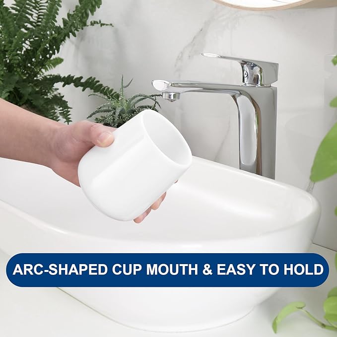Bathroom Tumbler Cup Ceramic 2Pcs 13.5oz Reusable Toothbrush Cup 400ml,Toothbrush Holder Adequate for Your Bathroom (Shiny White)