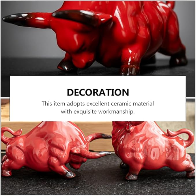VOSAREA Household Decor Chinese Zodiac Ox Figurine Bull Statue Ceramic Feng Shui Sculpture Desktop Decor for Wealth Prosperity Home Decor