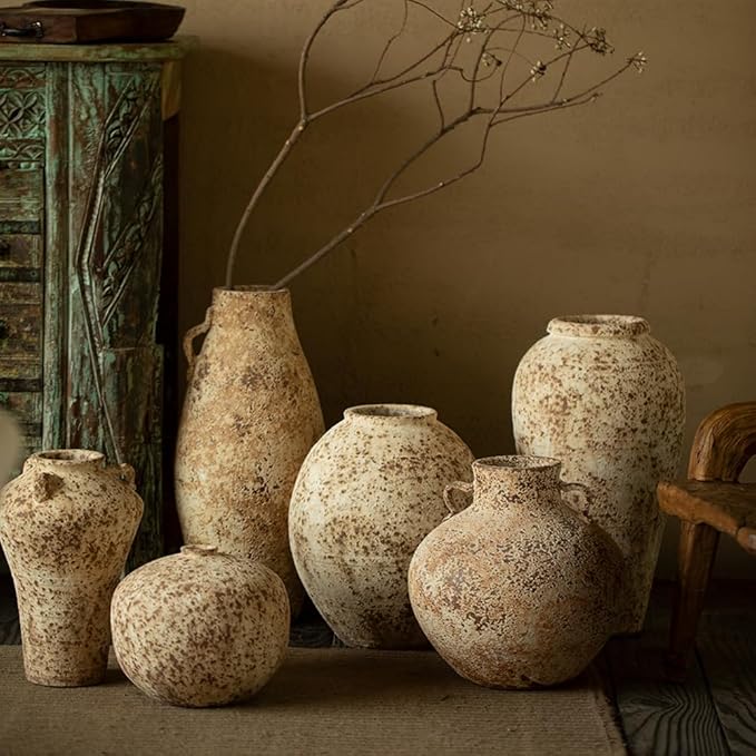 Ceramic Rustic Farmhouse Vase,Extra Large Terra Cotta Vase, Huge Pottery Decorative Flower Vases for Living Room Entryway Table Centerpiece Decor(14.5'' X 11'' x 11'')
