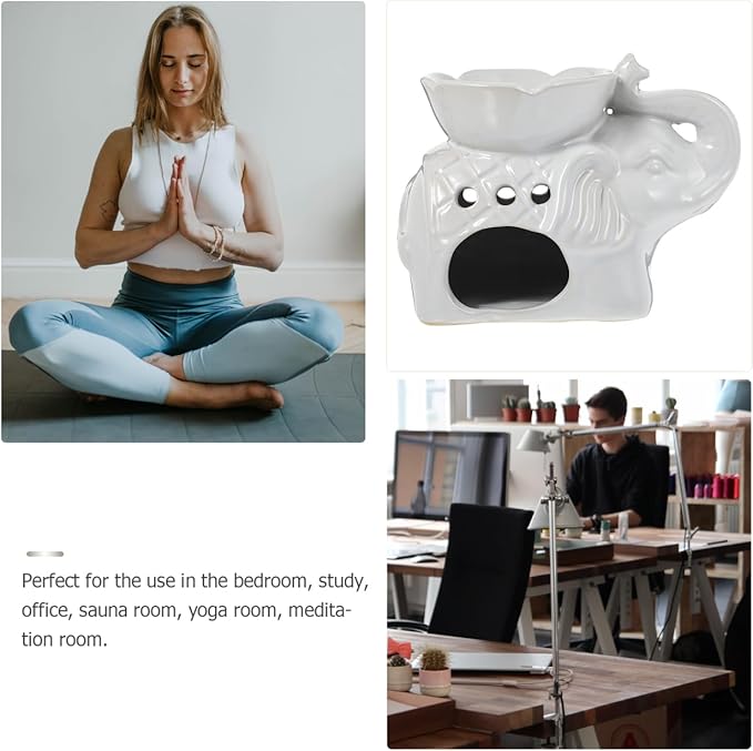 Healifty Wax Melt Warmer Ceramic Elephant Essential Oil Burner Aroma Burner Tealight Candle Holder for Yoga Spa Home Bedroom Decor (White)