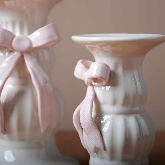 SEINHIJO 2pcs Ceramic Taper Candle Holder - Decorative Tall Candle Stand Candlestick Holder for Wedding Dining Table Party Decoration 5.9inch